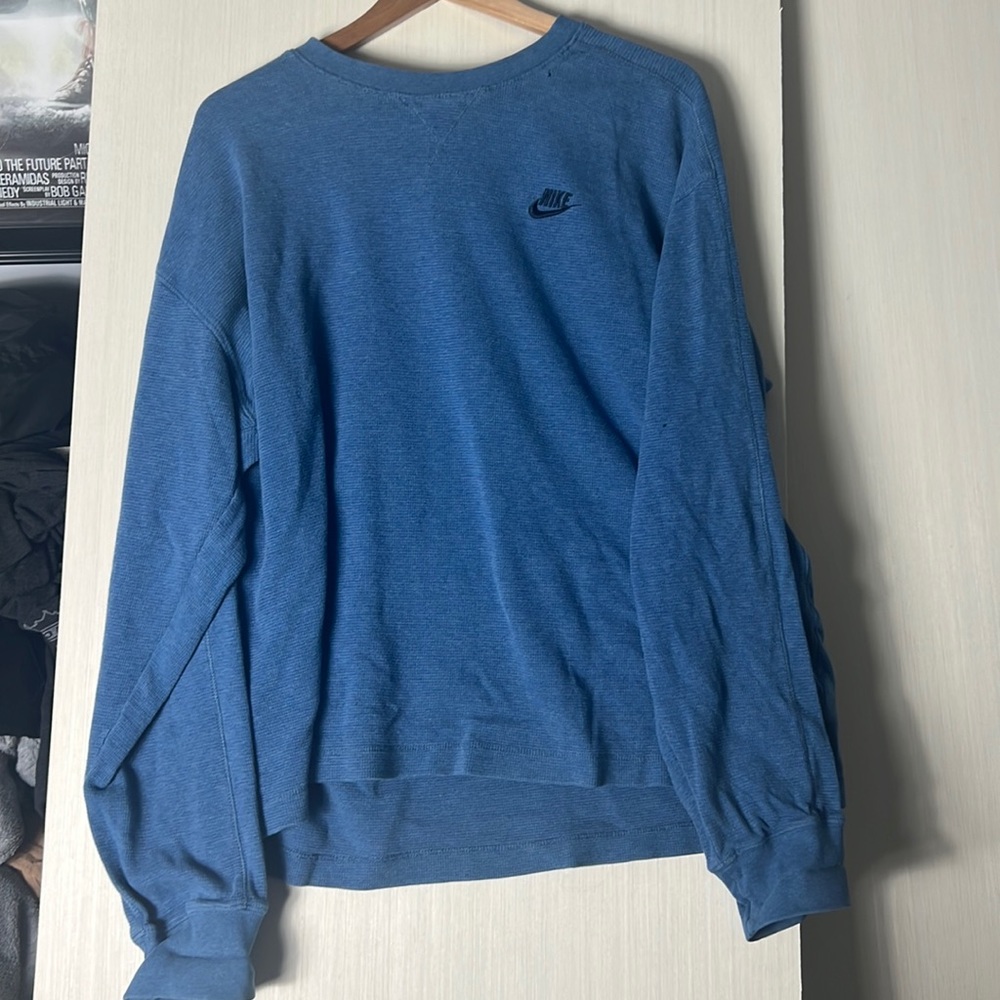 Men’s Vintage Nike Blue Waffle Knit Long Sleeve Size XXL